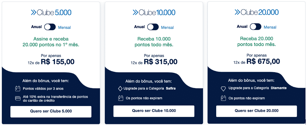 Clubes TudoAzul 1.000, 2.000, 5.000, 10.000 e 20.000 Clubes TudoAzul 1.000, 2.000, 5.000, 10.000 e 20.000
