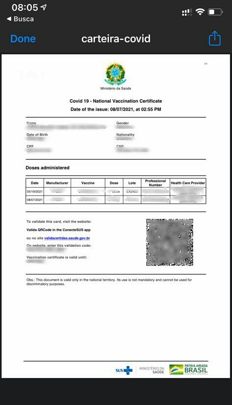 Certificado de vacina em inglês