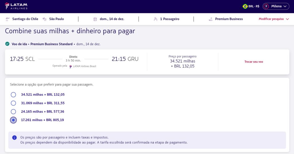 quanto custa a executiva da LATAM de Santiago a São Paulo